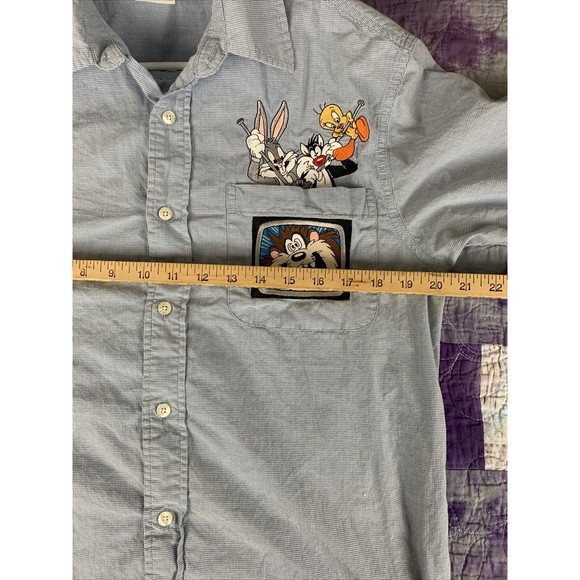 Vintage Warner Bros 1999 Looney Tunes Men’s XS Embroidered Blue Button Up Shirt - Picture 7 of 10